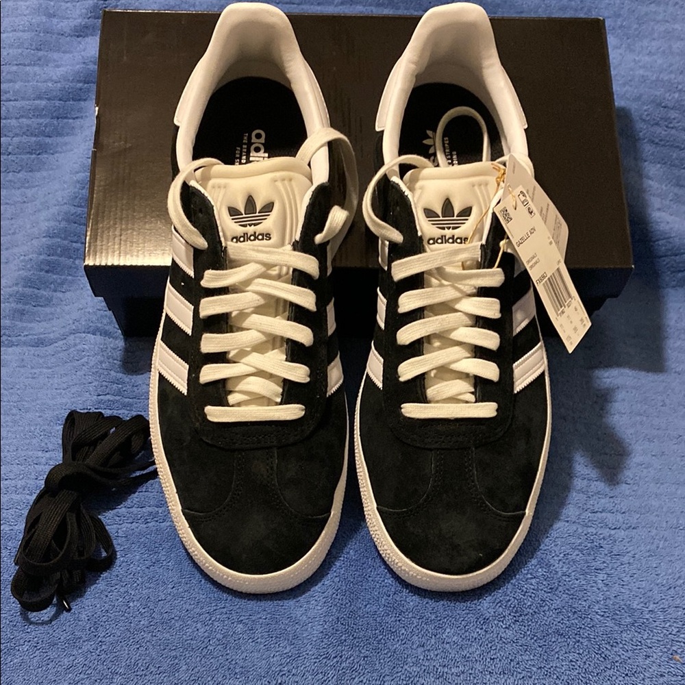 Adidas Black and White Gazelle Advanced Athletic Shoes.